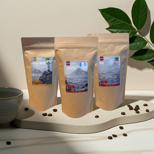 Espresso Entdeckerpaket – Brazil Mirim, Caturra Guatemala, Guji Äthiopien · Specialty Coffee Set Andres Kaffeemanufaktur Vorarlberg